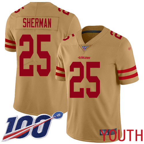 San Francisco 49ers Limited Gold Youth Richard Sherman NFL Jersey #25 100th Season Vapor Untouchable->san francisco 49ers->NFL Jersey